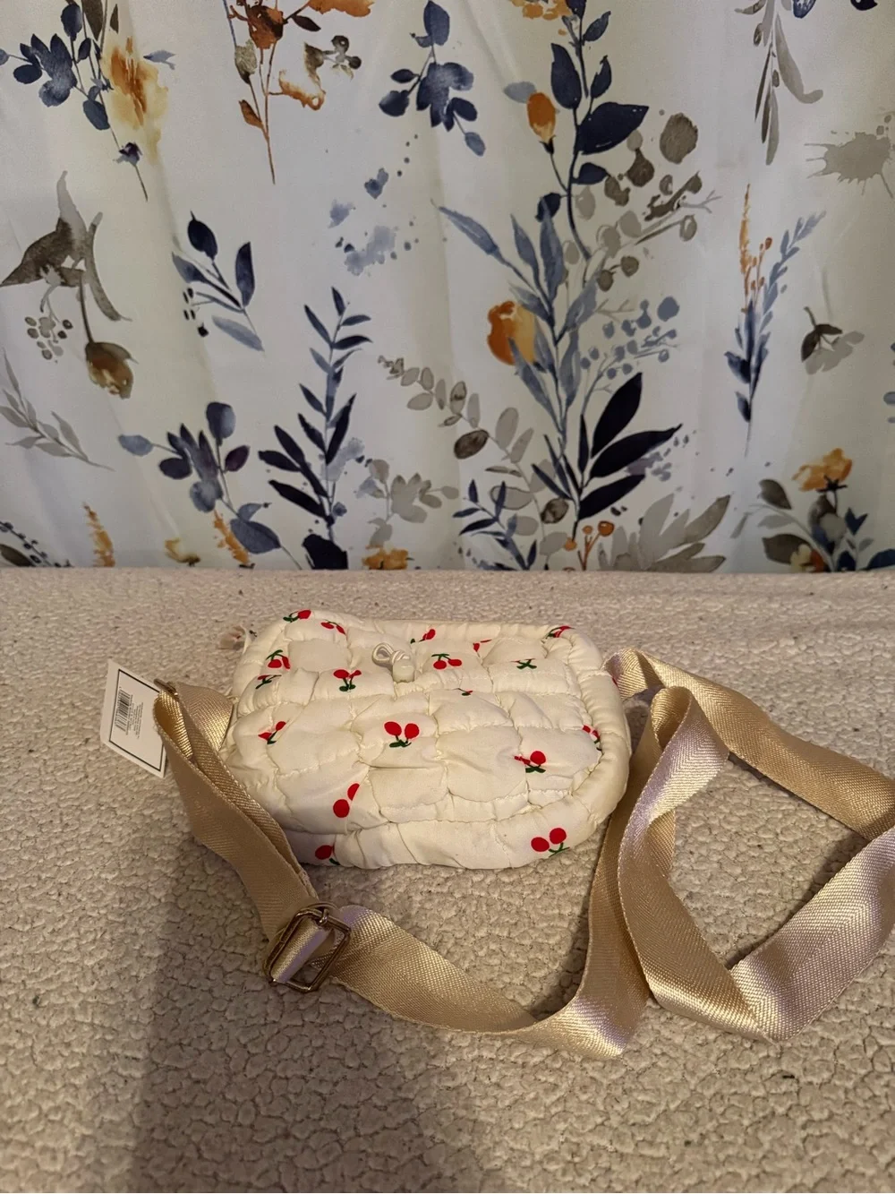 White Faux Fur Cherry Crossbody Pouch and Purse Set NWT